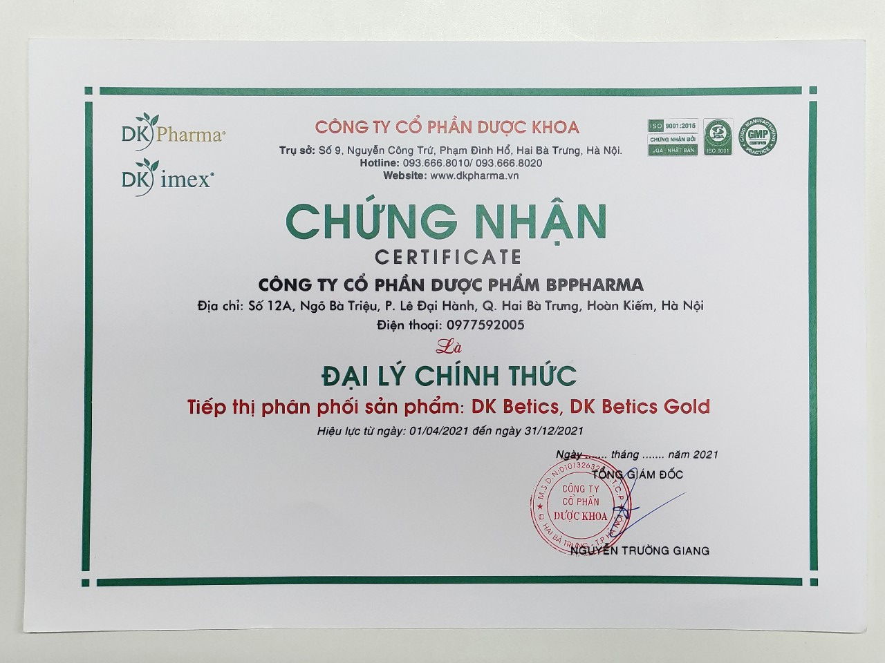 BPPharma (Hz888a.com) là đại lý chính thức của DK-Pharma