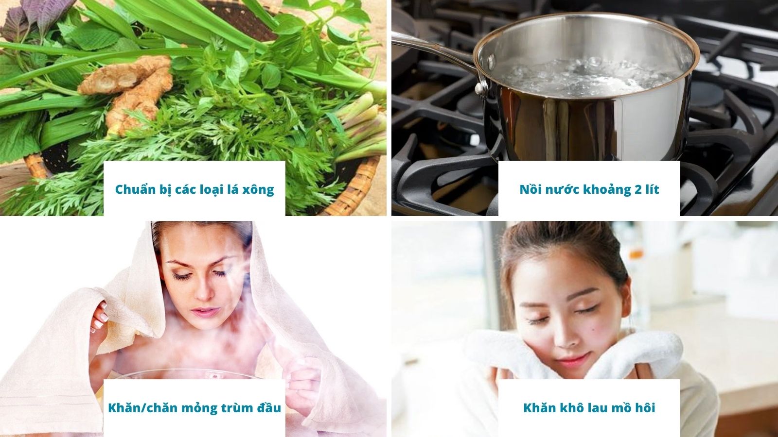 Chuẩn bị đầy đủ c&aacute;c nguy&ecirc;n liệu v&agrave; dụng cụ cần thiết để x&ocirc;ng hơi điều trị cảm lạnh tại nh&agrave;