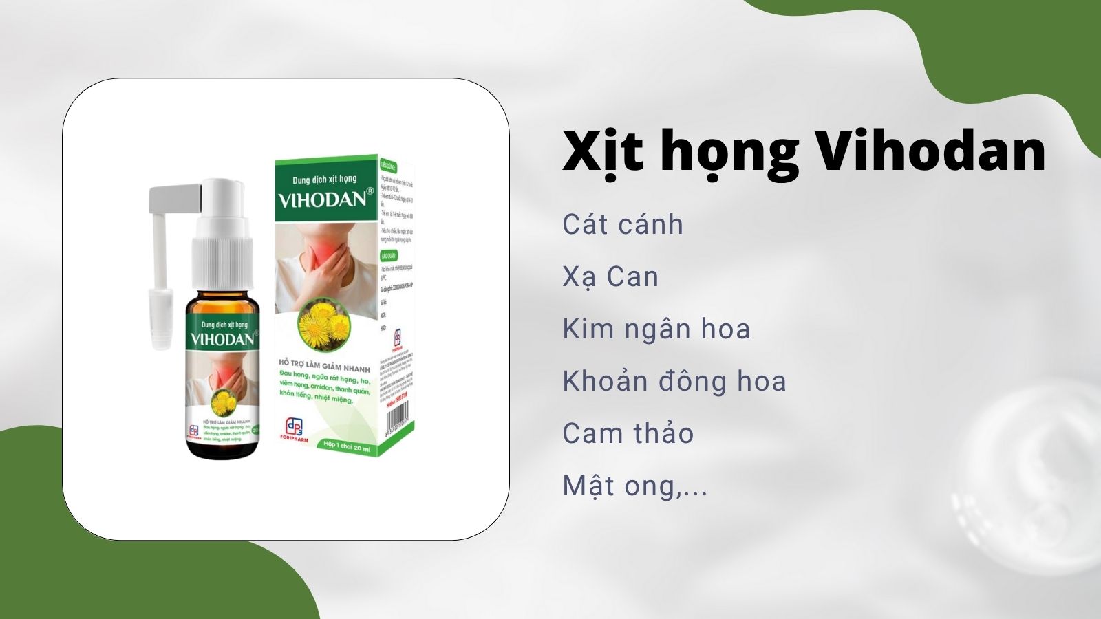 Xịt họng Vihodan hỗ trợ giảm đau họng, ngứa r&aacute;t họng