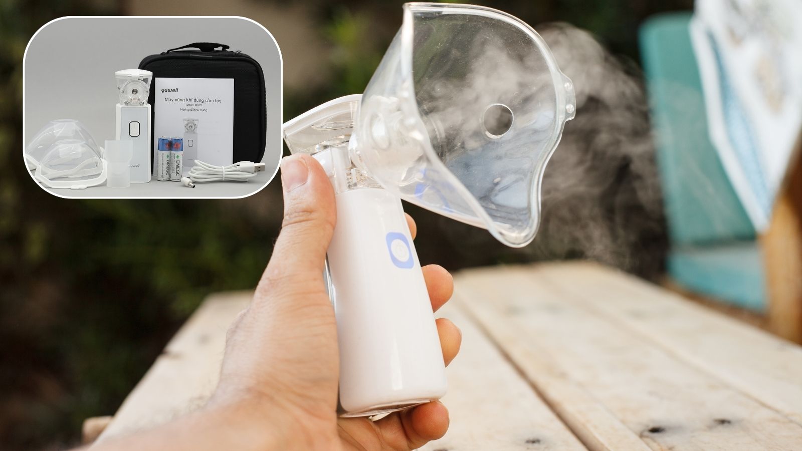 Bộ sản phẩm m&aacute;y kh&iacute; dung Yuwell M102 gồm mặt nạ cho cả người lớn v&agrave; trẻ em