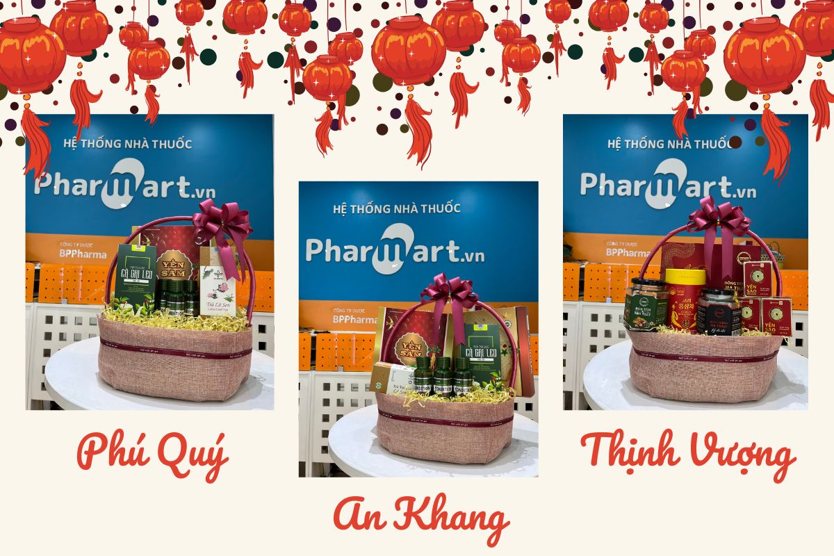 Những Giỏ qu&agrave; Tết tại Nh&agrave; thuốc HZ888A với c&aacute;c sản phẩm bổ dưỡng, như một lời ch&uacute;c năm mới dồi d&agrave;o sức khỏe.