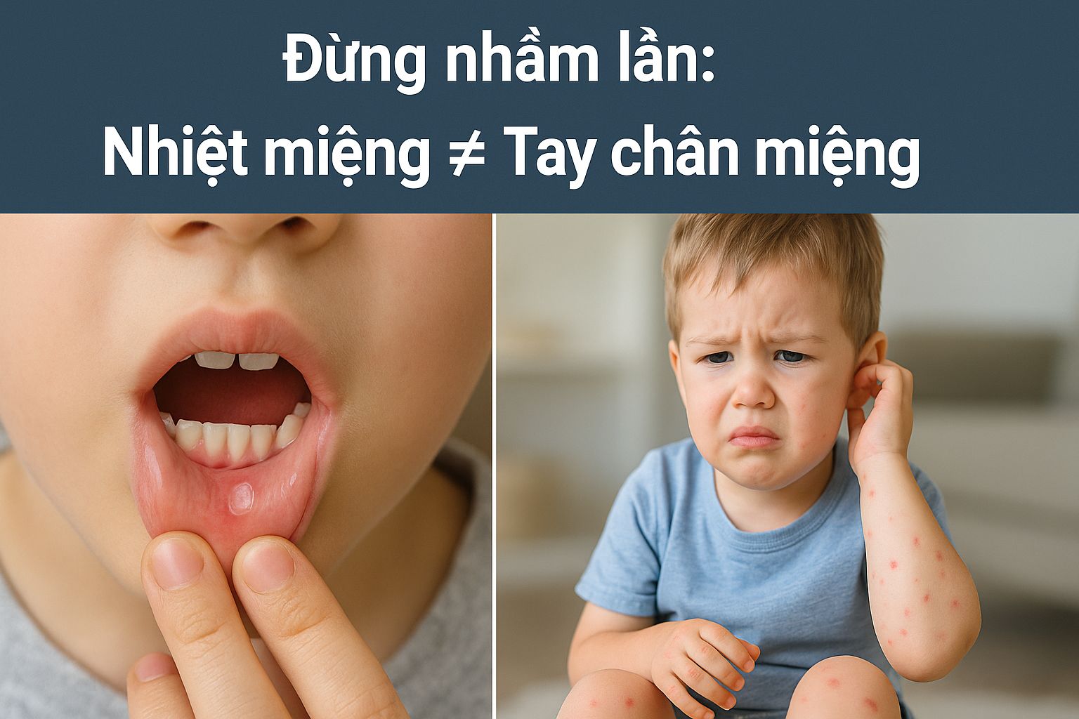Nhiệt miệng v&agrave; tay ch&acirc;n miệng l&agrave; hai bệnh kh&aacute;c nhau