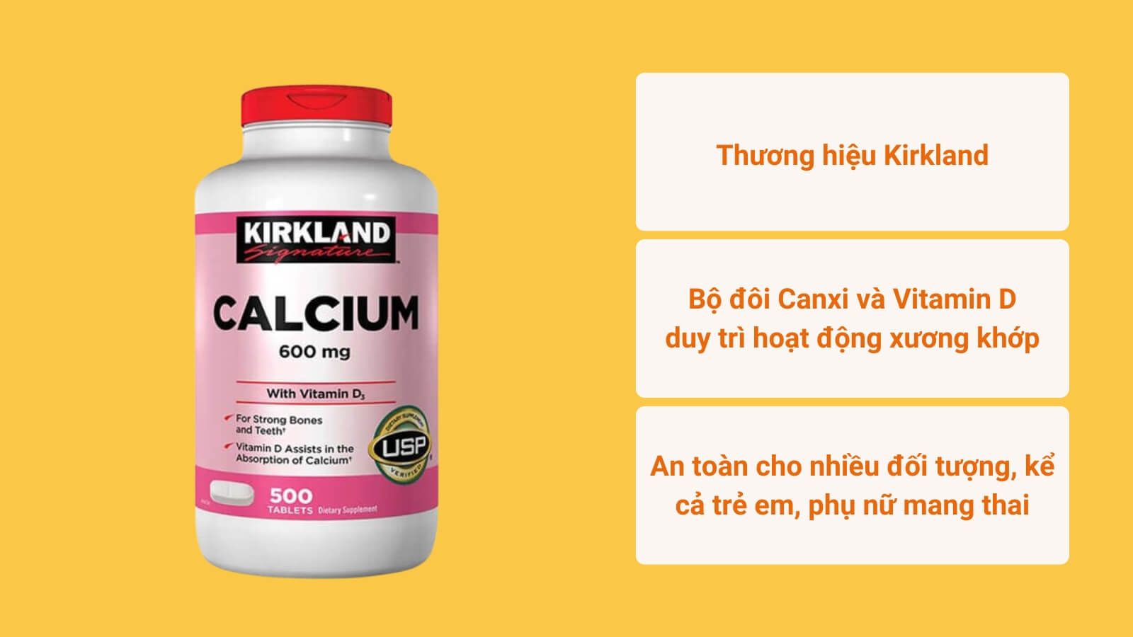 Kirkland Calcium 600mg D3 - Vitamin D3 của Mỹ cho người lớn được ưa chuộng