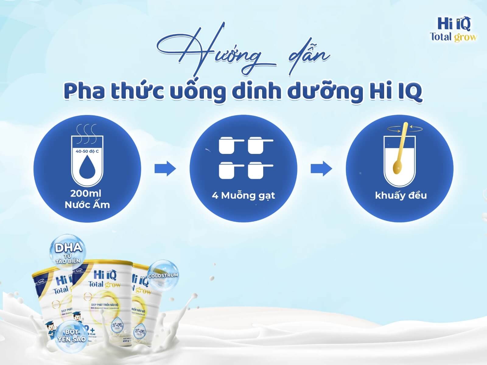 Hướng dẫn pha thức uống dinh dưỡng Hi IQ&nbsp;