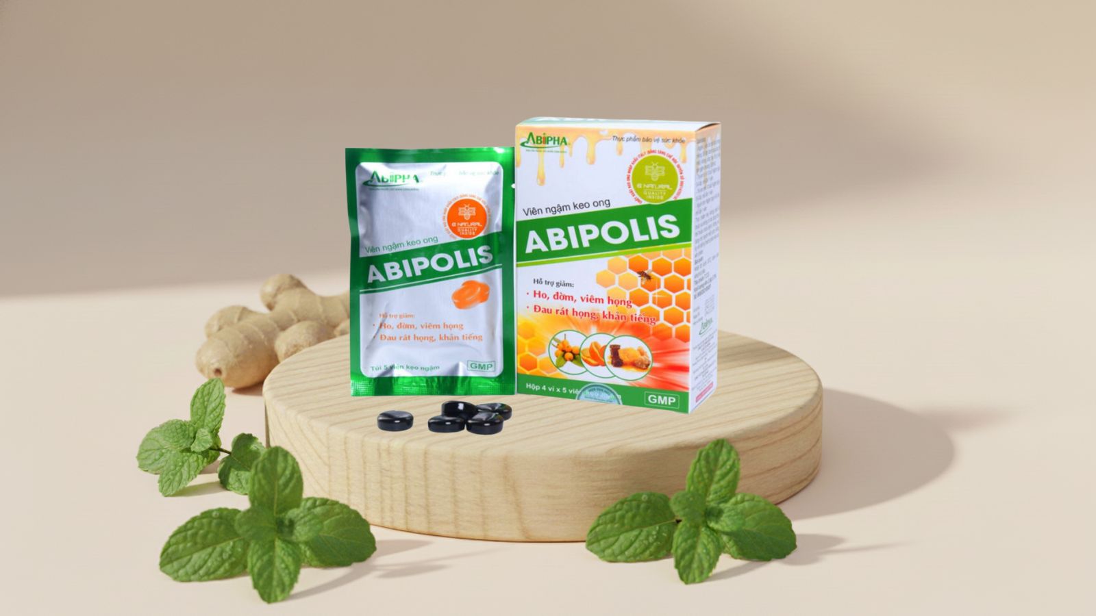 Viên ngậm keo ong Abipolis giảm ho đờm