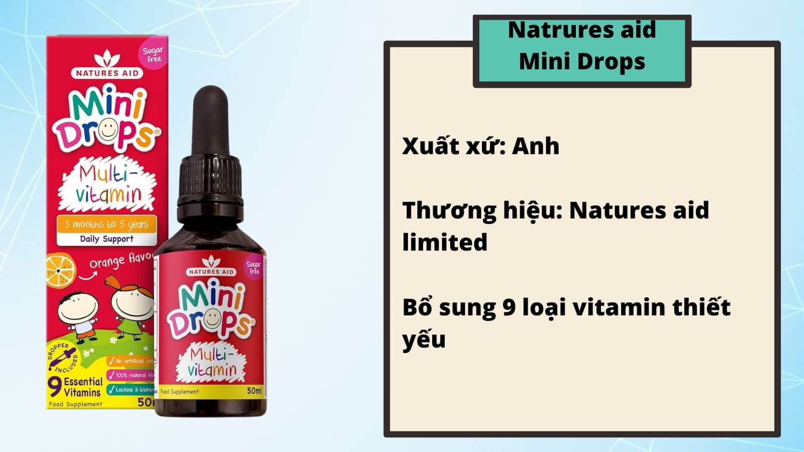 Siro Natures Aid Mini Drops Multi-vitamin gi&uacute;p trẻ mau lớn, mạnh khỏe