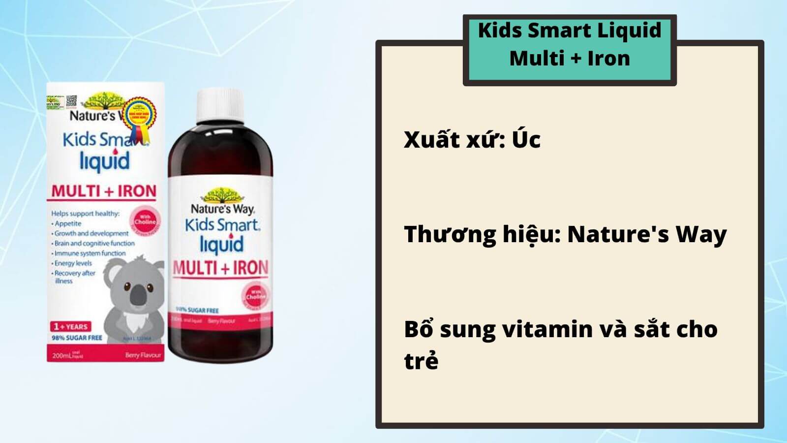 Kids Smart Liquid Multi + Iron c&oacute; dưỡng chất gi&uacute;p ph&aacute;t triển tr&iacute; tuệ