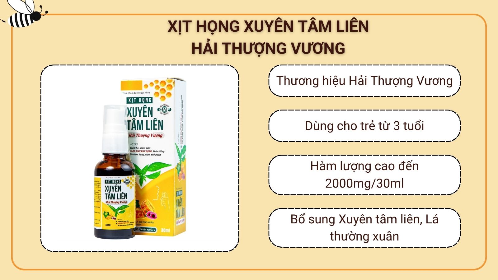 H&agrave;m lượng keo ong trong Xịt họng Xuy&ecirc;n T&acirc;m Li&ecirc;n Hải Thượng Vương l&ecirc;n đến 2000mg/30ml
