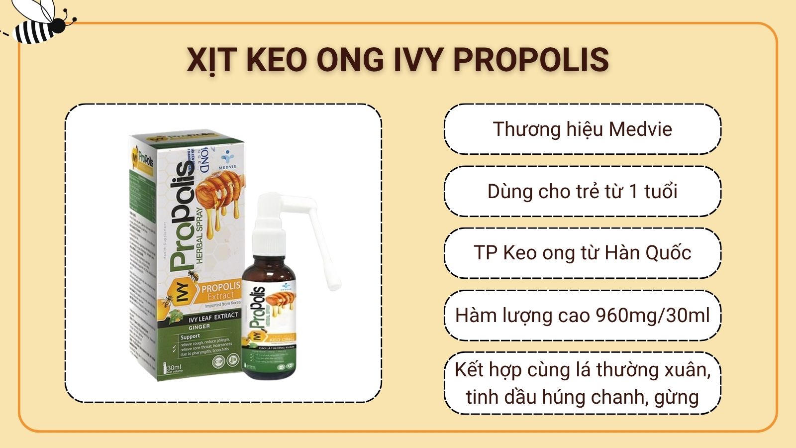 Xịt họng Ivy Propolis với chiết xuất Keo ong nhập khẩu từ H&agrave;n Quốc