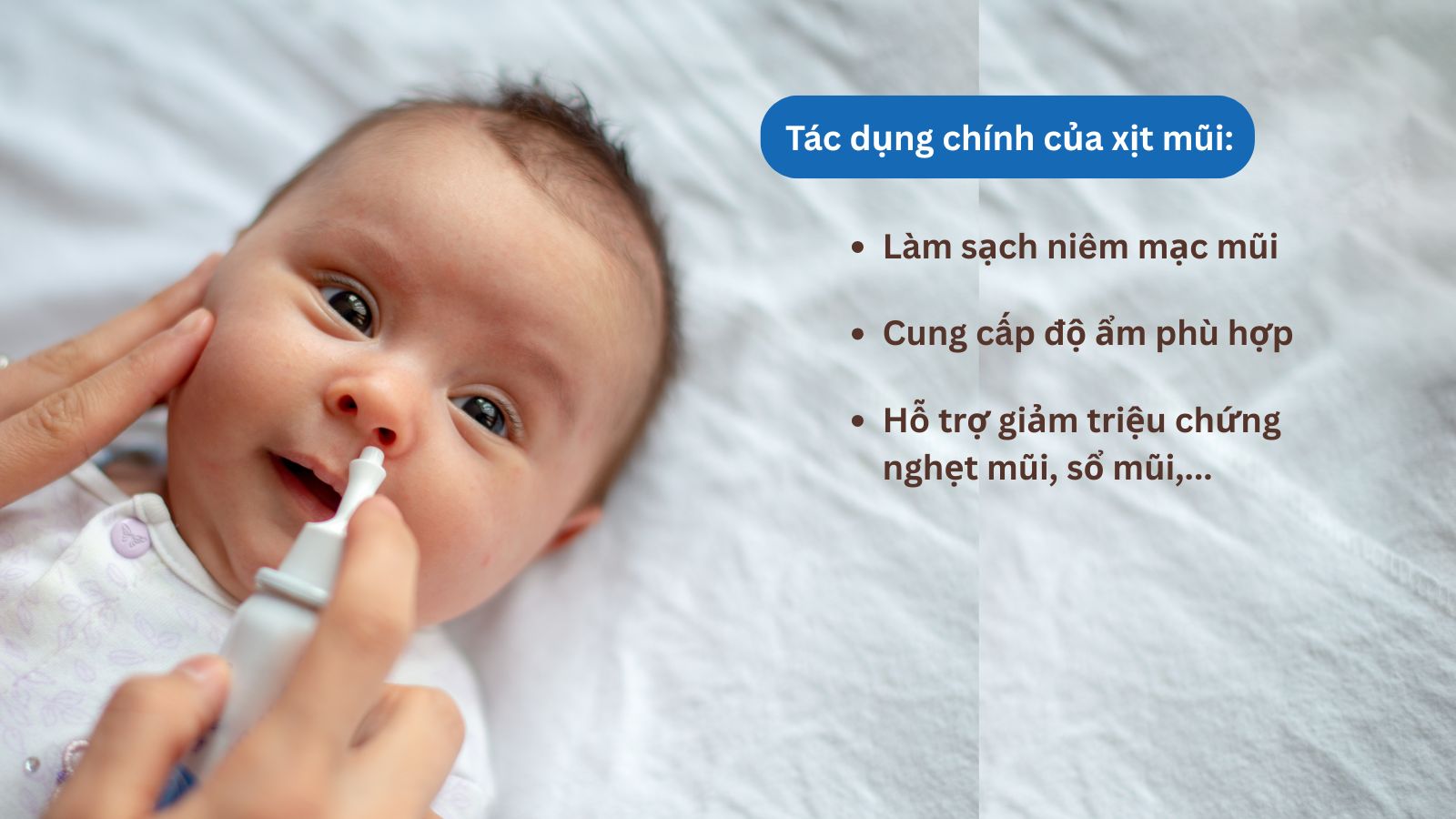 Sử dụng xịt mũi cho b&eacute; gi&uacute;p l&agrave;m sạch ni&ecirc;m mạc mũi, th&ocirc;ng tho&aacute;ng đường thở