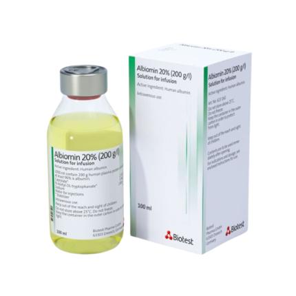 Albiomin 20% - Điều trị sốc giảm thể tích máu lọ 100ml