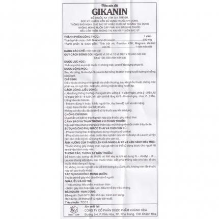 Tờ hướng dẫn sử dụng Gikanin 500mg