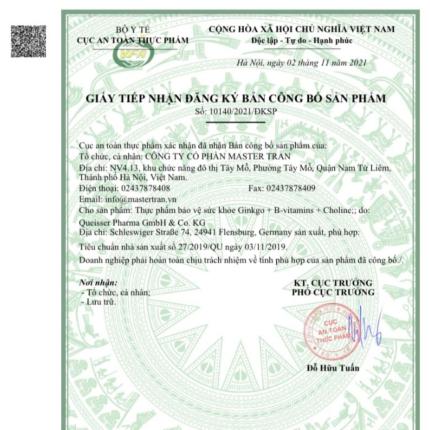 Giấy CBSP Ginkgo + B Vitamins + Choline