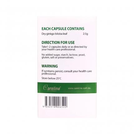 Ginkgo Biloba Careline 2500mg - Hz888 đăng ký nhanh, tăng cường tuần hoàn não (60 viên)
