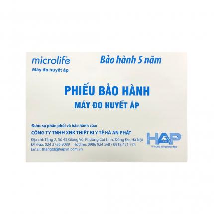 Phiếu bảo hành Máy đo huyết áp Microlife BP A6 Basic