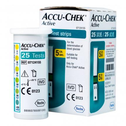lọ và hộp 25 que thử Accu Chek Active