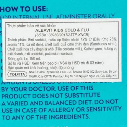 Siro Giảm Ho, Cảm Cúm Albavit Kids Cold & Flu