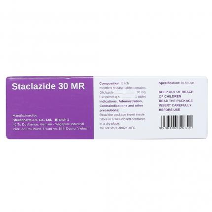 Mặt bên thuốc Staclazide 30mg Điều Trị Tiểu Đường Tuýp 2