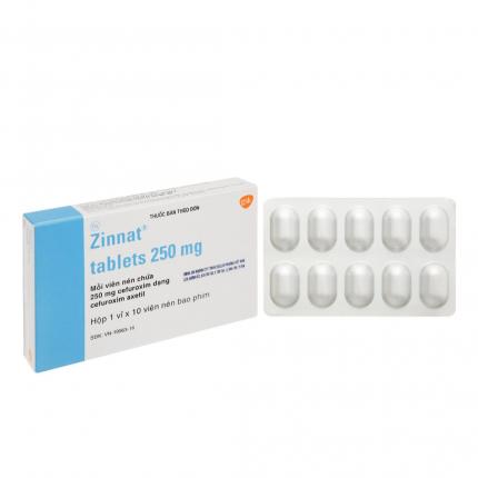 Thuốc Zinnat tablets 250mg (1 vỉ x 10 viên) - Điều trị nhiễm khuẩn