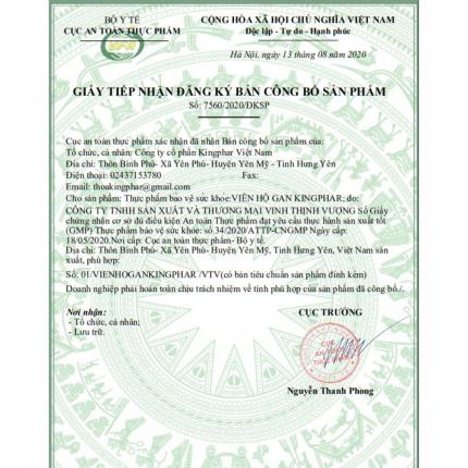 Giấy đăng ký công bố sản phẩm Viên hộ gan Kingphar