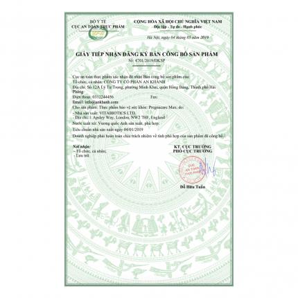 Giấy công bố sản phẩm Viên uống Pregnacare Max - Bổ sung vitamin cho bà bầu