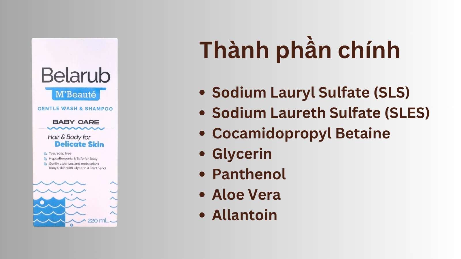 Th&agrave;nh phần ch&iacute;nh của sữa tắm gội cho trẻ em Belarub M'Beaut&eacute;