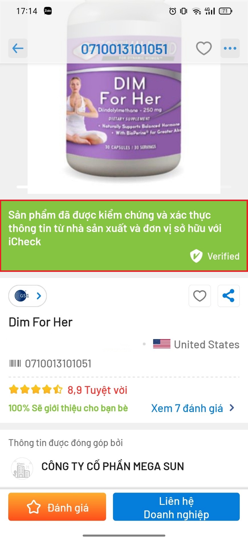DIM For Her đ&atilde; được kiểm chứng bởi phần mềm icheck.