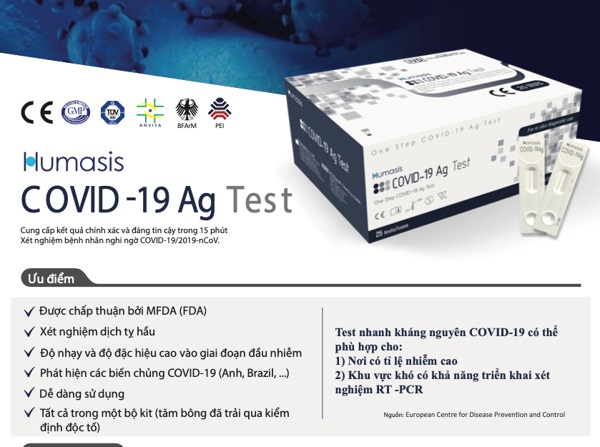 Bộ kit x&eacute;t nghiệm nhanh Covid-19 Humasis 25 test