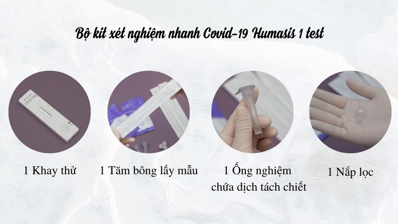 Th&agrave;nh phần dụng cụ x&eacute;t nghiệm nhanh Covid-19 Humasis Hộp 25 Test