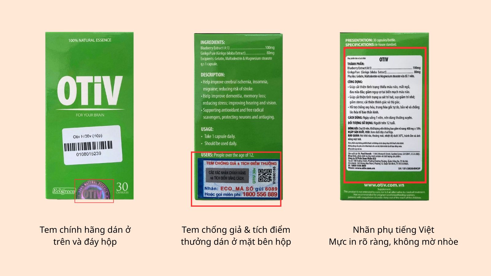 C&aacute;c đặc điểm nhận biết sản phẩm Bổ n&atilde;o OTiv ch&iacute;nh h&atilde;ng