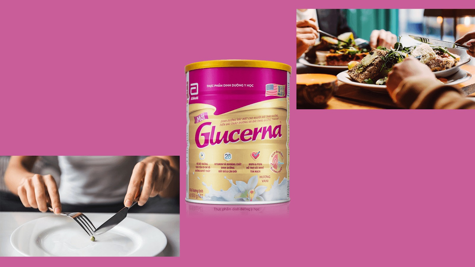 C&oacute; thể d&ugrave;ng Glucerna bột hương vani 400g thay bữa ăn ch&iacute;nh hoặc phụ