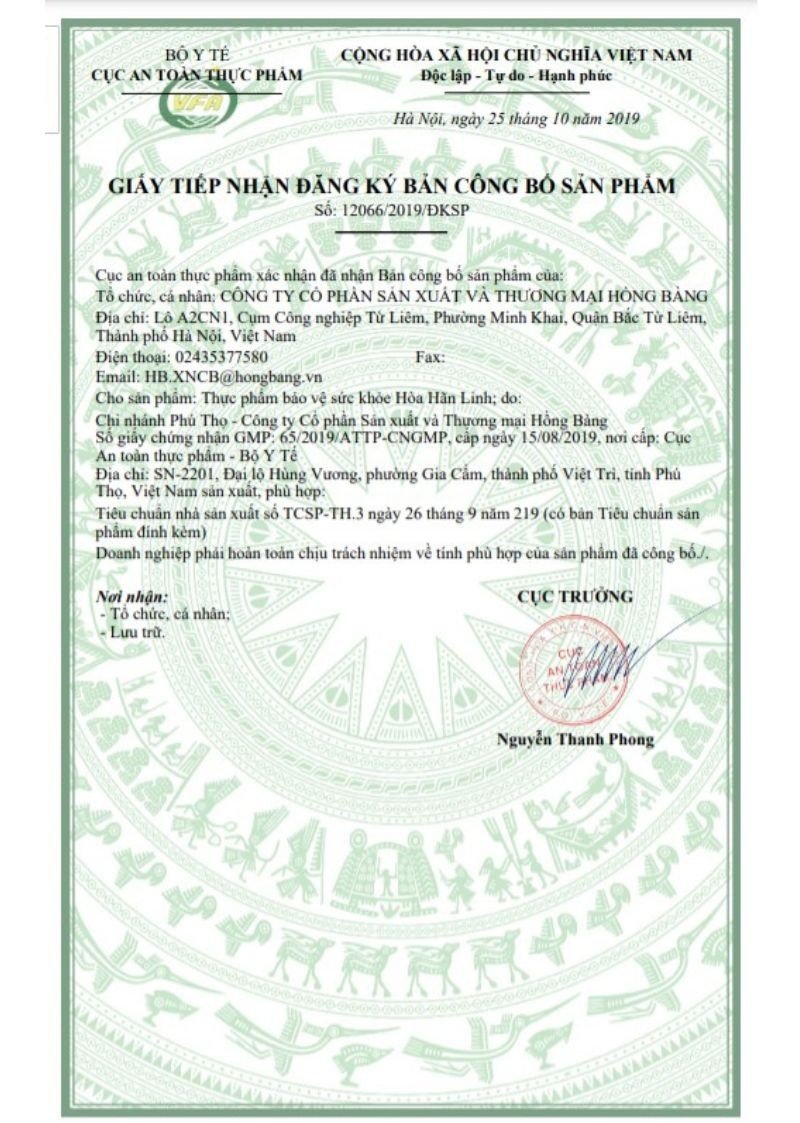 Bản c&ocirc;ng bố sản phẩm của H&ograve;a H&atilde;n Linh