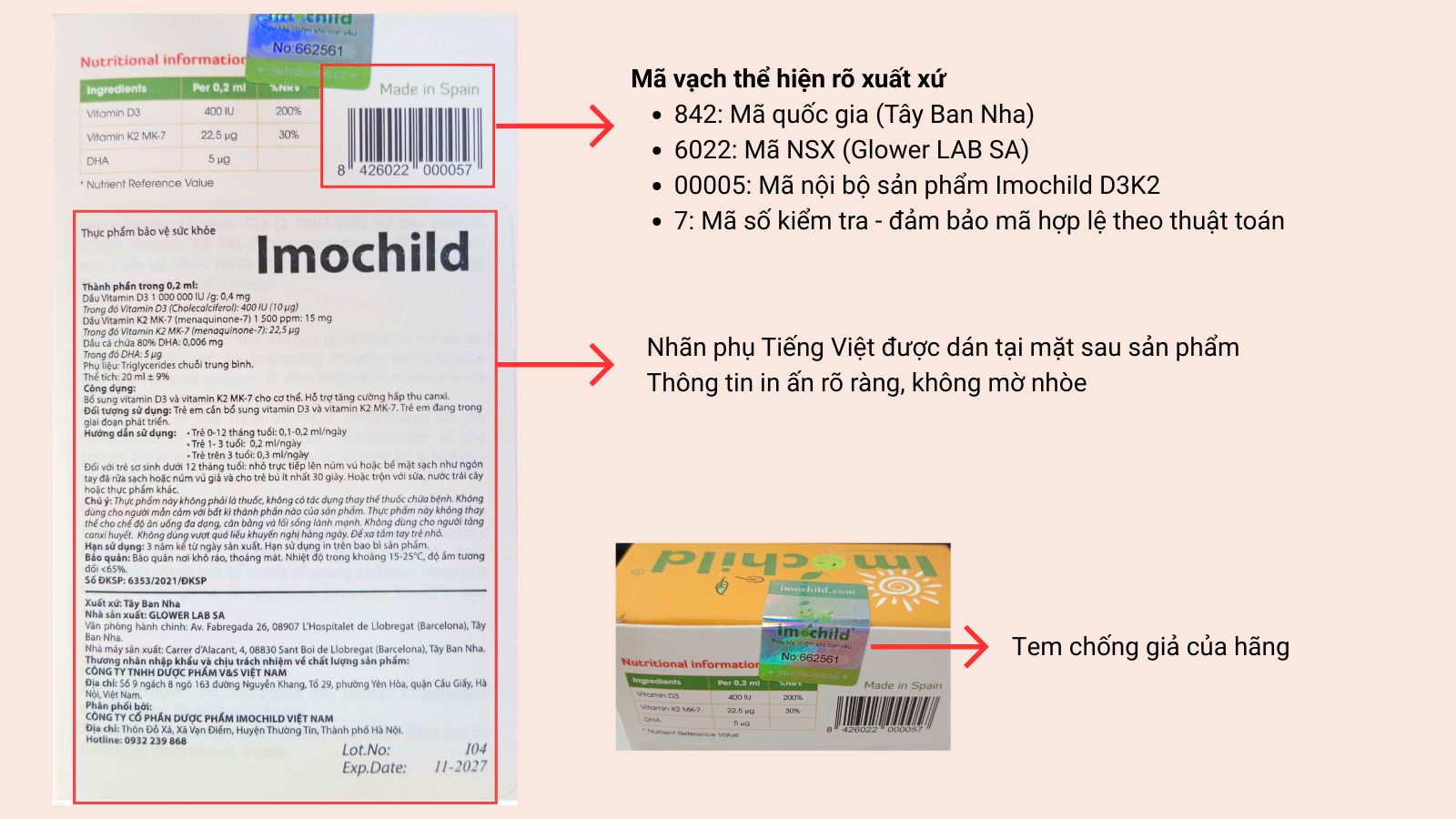 C&aacute;c đặc điểm nhận biết sản phẩm Imochild Vitamin D3&K2 ch&iacute;nh h&atilde;ng
