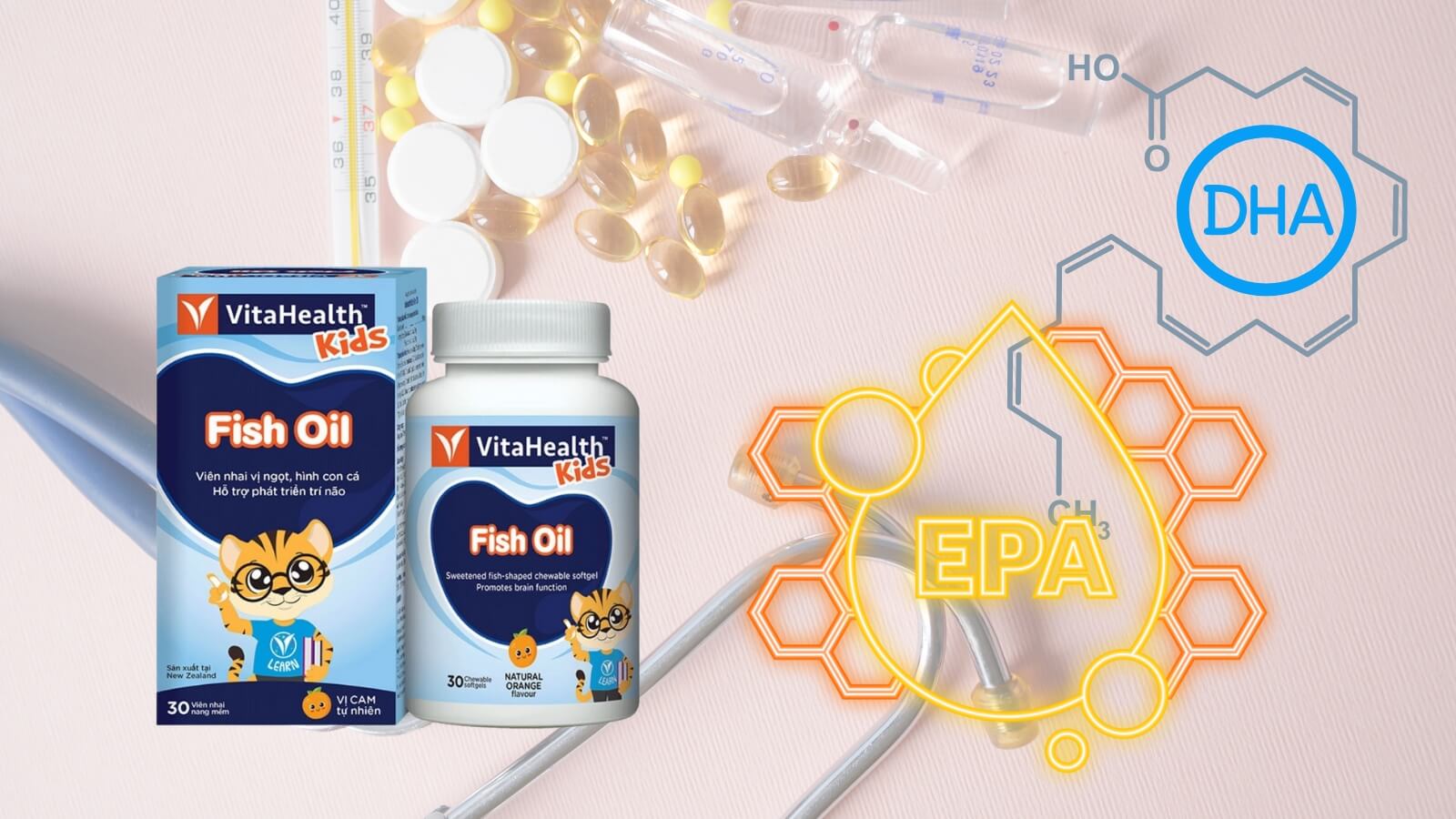 Kids Fish Oil VitaHealth 30 vi&ecirc;n cung cấp DHA v&agrave; EPA