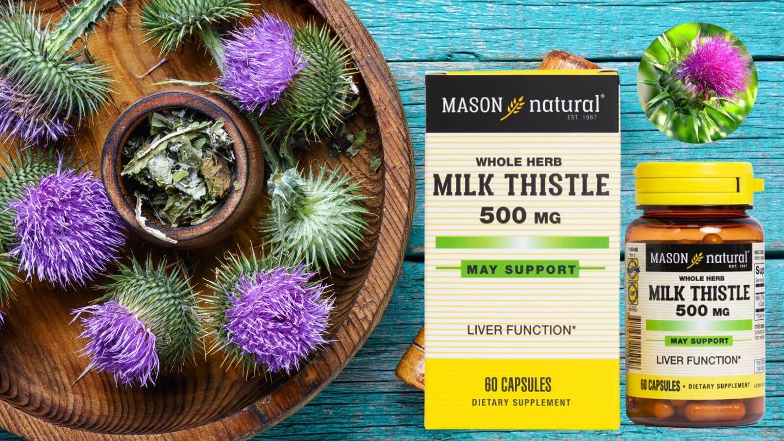 Vi&ecirc;n uống Mason Natural Milk Thistle 500mg gi&uacute;p giải độc, m&aacute;t gan