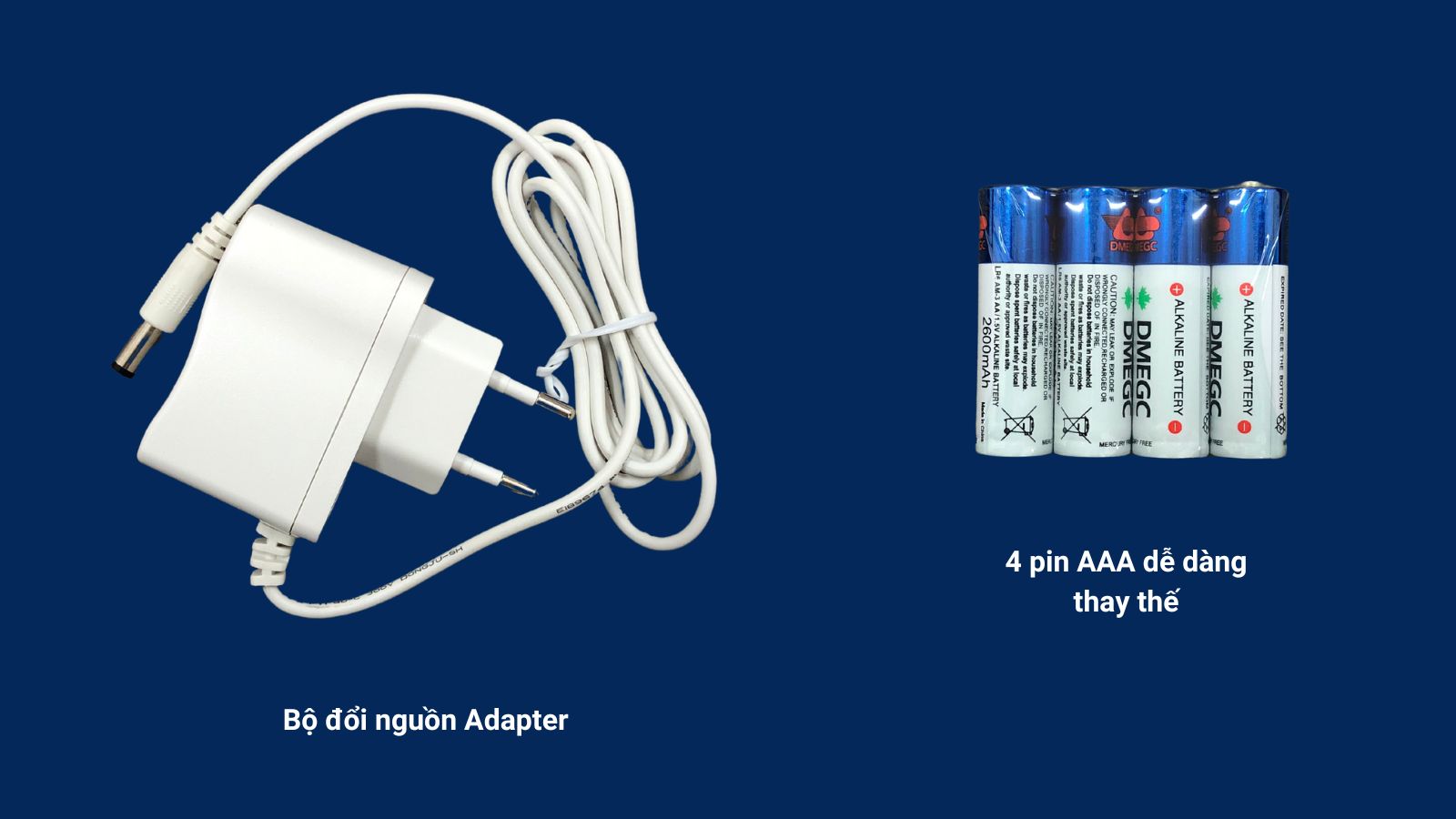 M&aacute;y huyết &aacute;p Yuwell hoạt động nhờ bộ đổi nguồn Adapter hoặc 4 pin AAA 