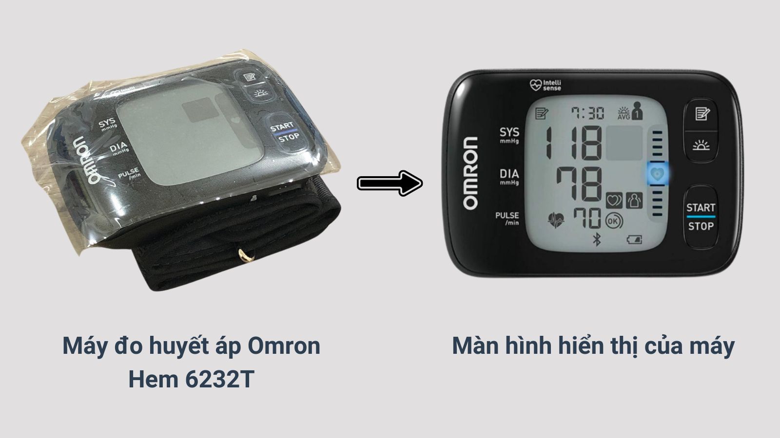 M&aacute;y đo huyết &aacute;p Omron Hem 6232T với thiết kế m&agrave;n h&igrave;nh sắc n&eacute;t