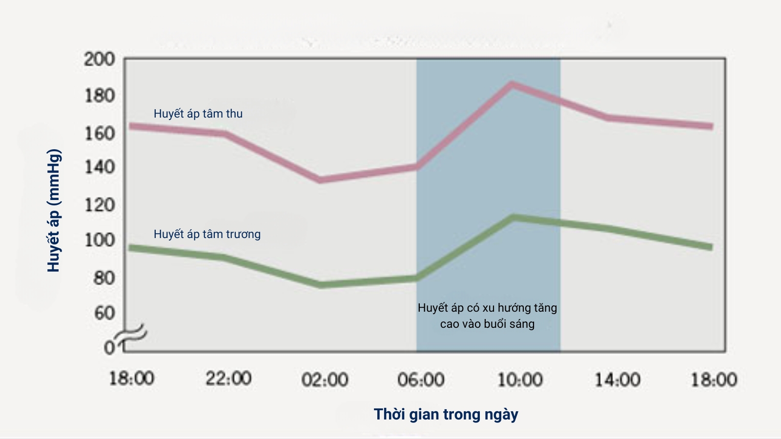 Biểu đồ thể hiện xu hướng tăng giảm huyết &aacute;p trong ng&agrave;y