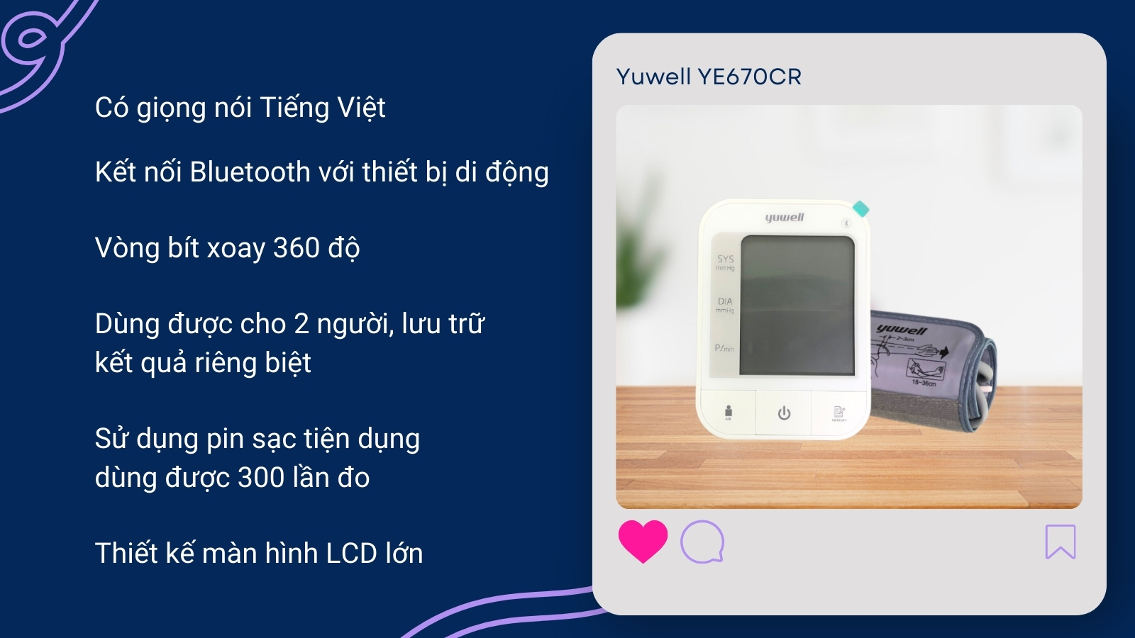 M&aacute;y đo huyết &aacute;p Yuwell YE670CR được ưa chuộng bởi nhiều t&iacute;nh năng th&ocirc;ng minh, tiện lợi