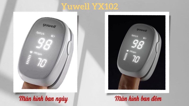 Màn hình hiển thị máy đo nồng độ oxy trong máu SPO2 và nhịp tim Yuwell YX102