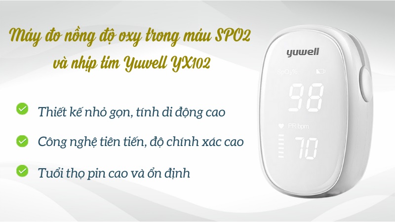 Máy đo nồng độ oxy trong máu SPO2 và nhịp tim Yuwell YX102