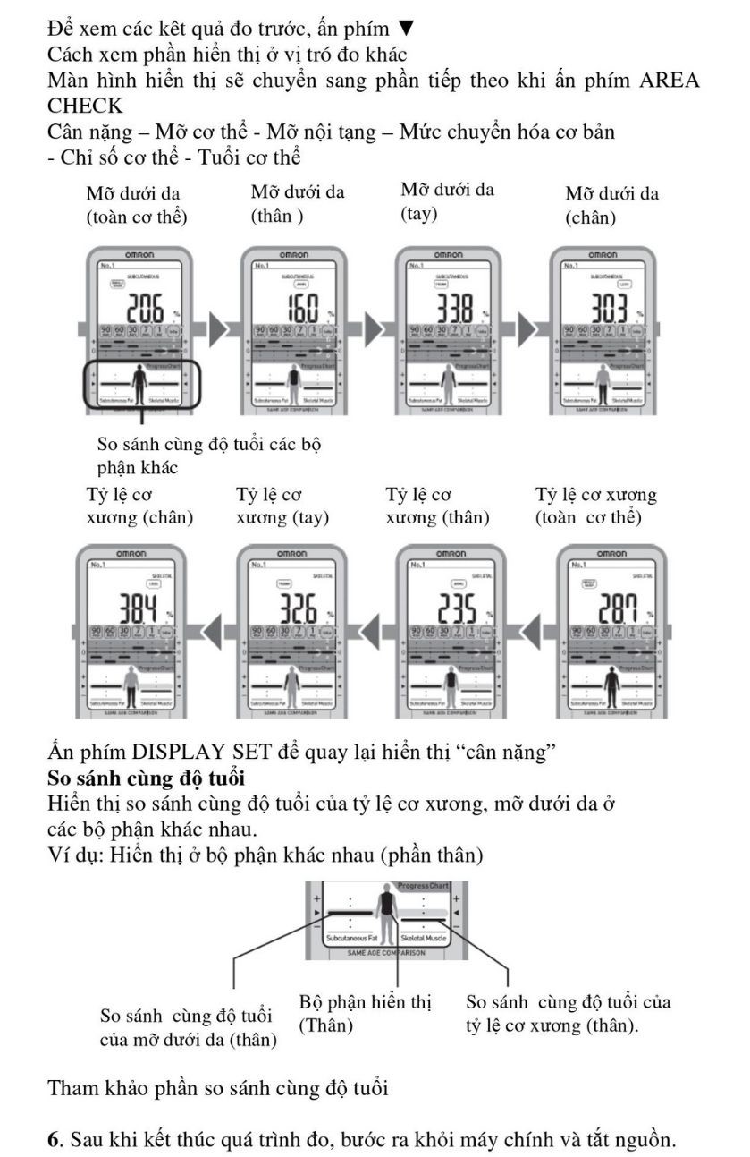 xem kết quả bằng M&aacute;y đo th&agrave;nh phần cơ thể Omron HBF-375