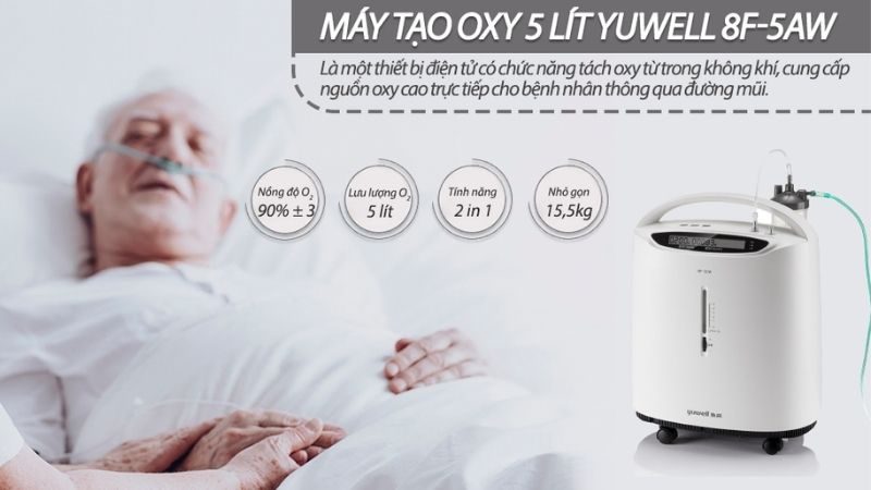 M&aacute;y tạo oxy 5 l&iacute;t Yuwell 8F-5AW l&agrave; sản phẩm thiết yếu gi&uacute;p đ&aacute;p ứng nhu cầu oxy của người bệnh.