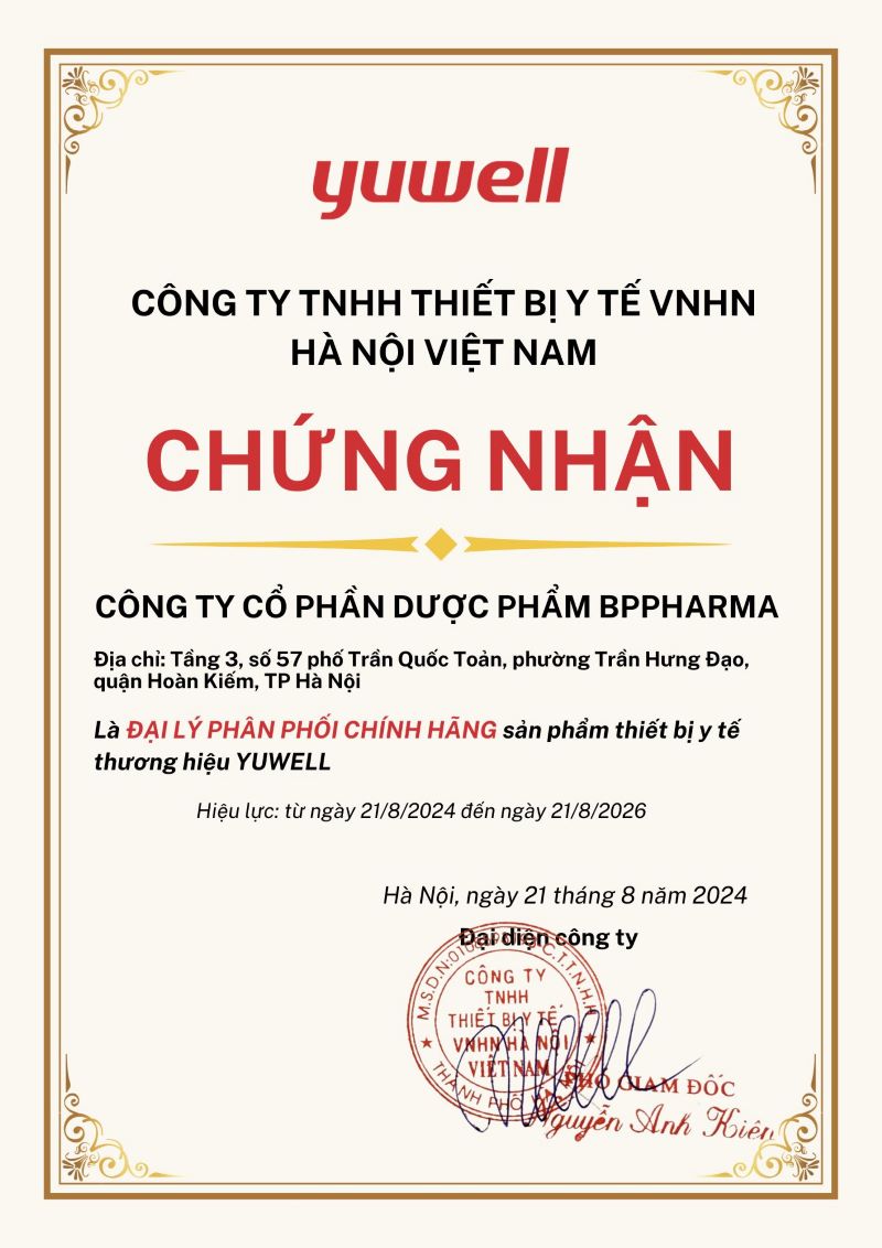Giấy chứng nhận đại lý của BPPharma và HZ888A