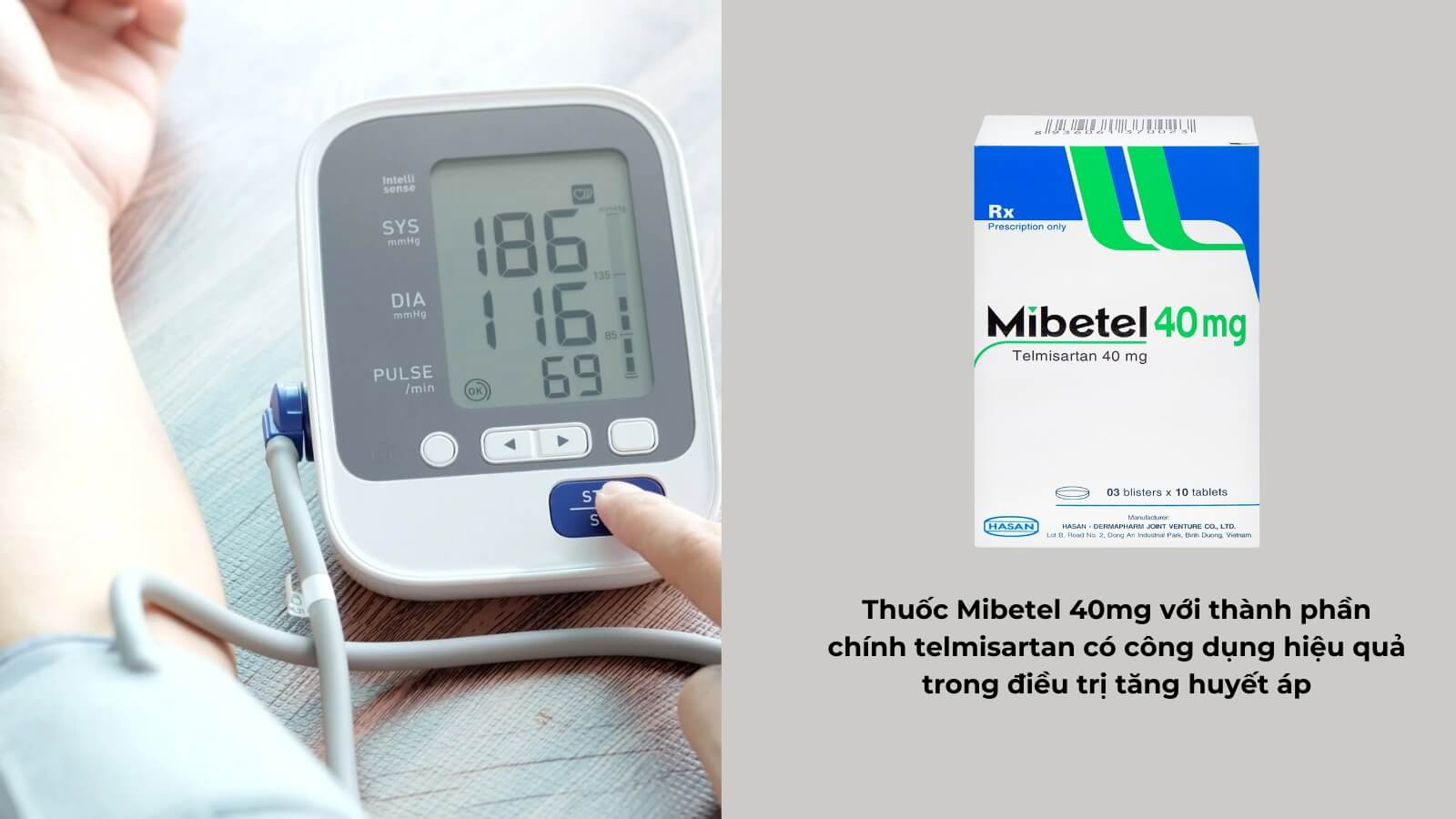 Thuốc Mibetel 40mg với thành phần chính telmisartan có công dụng hiệu quả trong điều trị tăng huyết áp