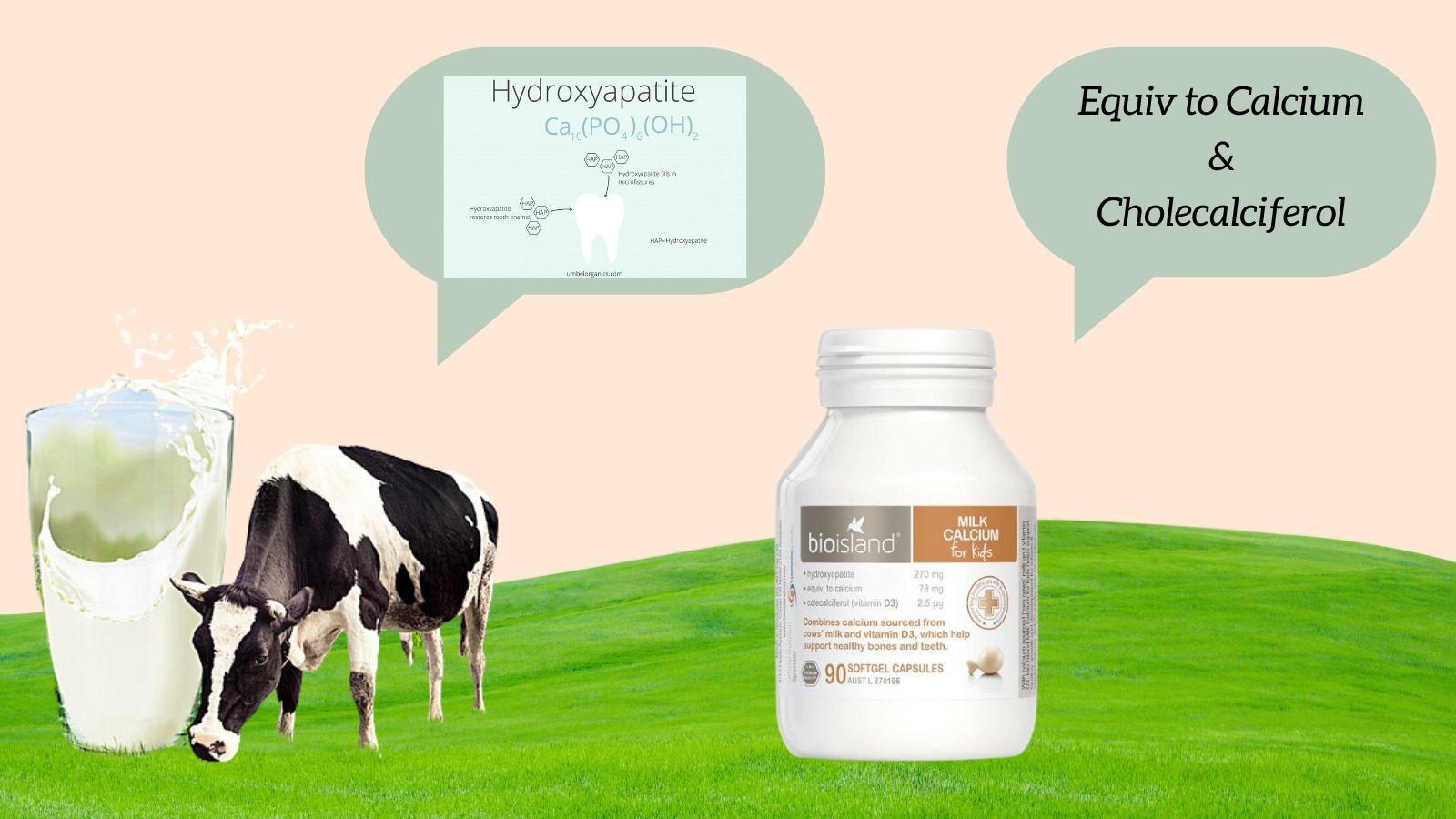 Th&agrave;nh phần ch&iacute;nh của Bio Island Milk Calcium For Kids Lọ 90 vi&ecirc;n