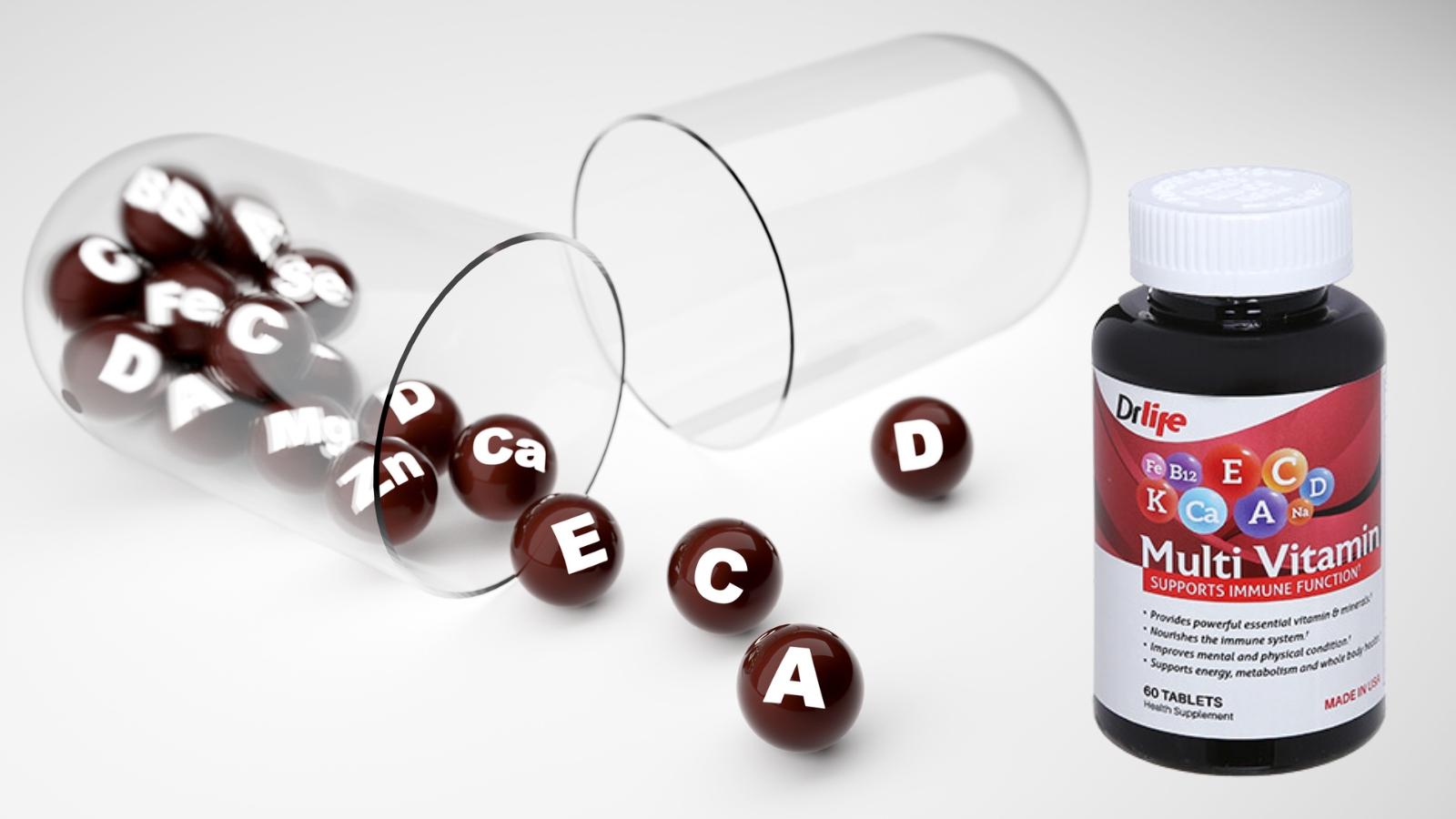DrLife Multivitamin cung cấp một lượng Vitamin v&agrave; kho&aacute;ng chất vượt trội