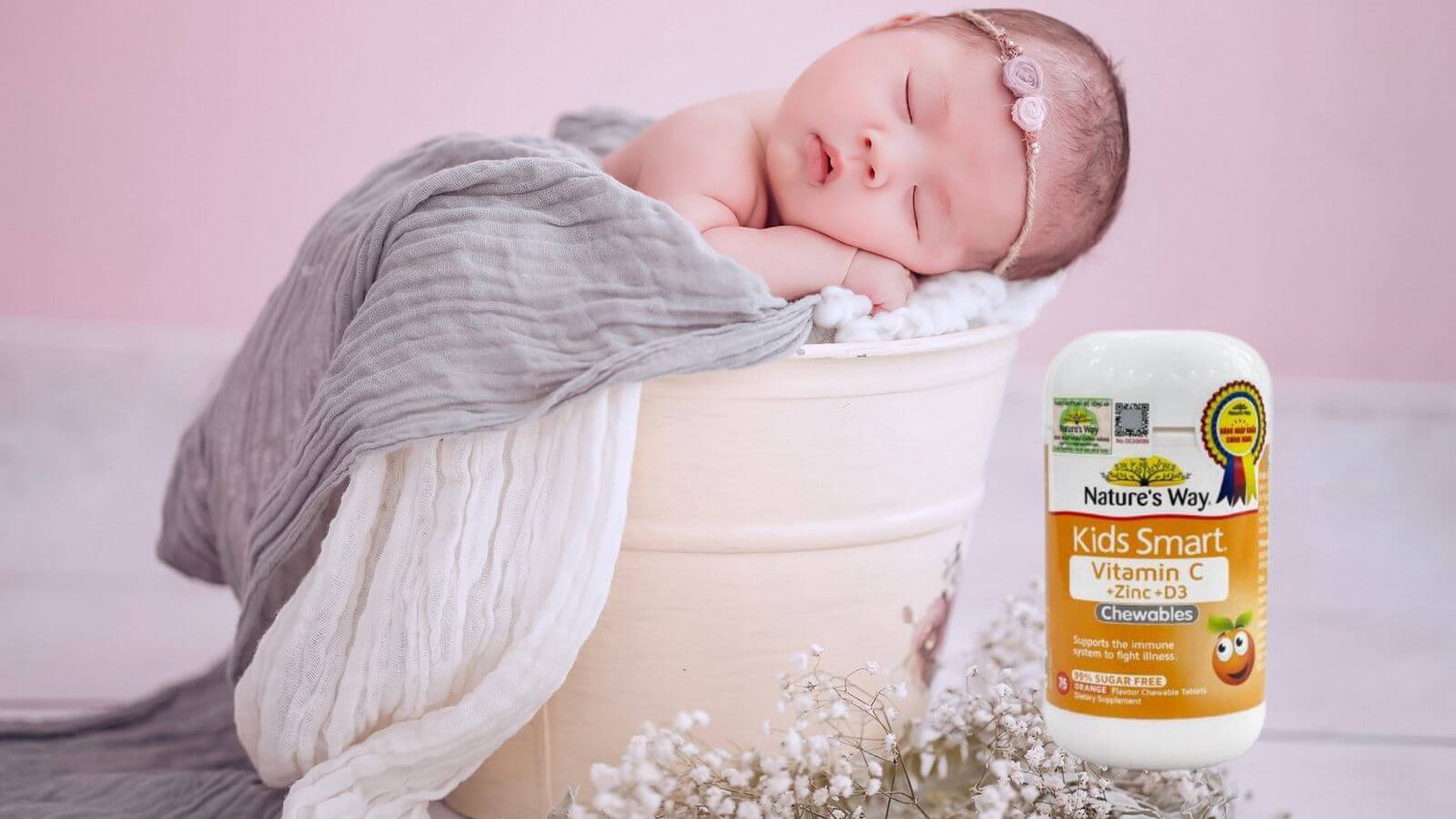 Nature&rsquo;s Way Kids Smart Vitamin C + Zinc + D3 Chewable - Hỗ trợ bổ sung Vitamin C, Vitamin D3 v&agrave; Kẽm