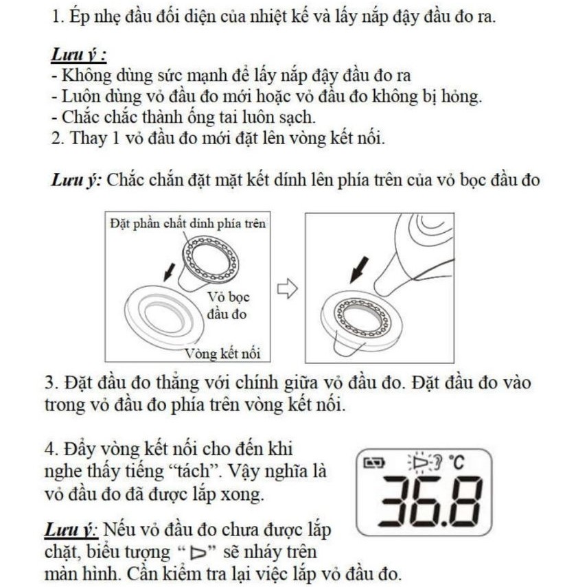 C&aacute;ch lắp vỏ đầu đo Nhiệt kế đo tai Omron TH-839S