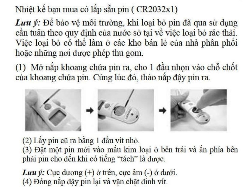 c&aacute;ch thay pin Nhiệt kế đo tai Omron TH-839S